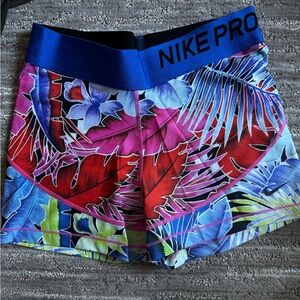 Nike Women's Floral Athletic Shorts - Red, Blue, Purple